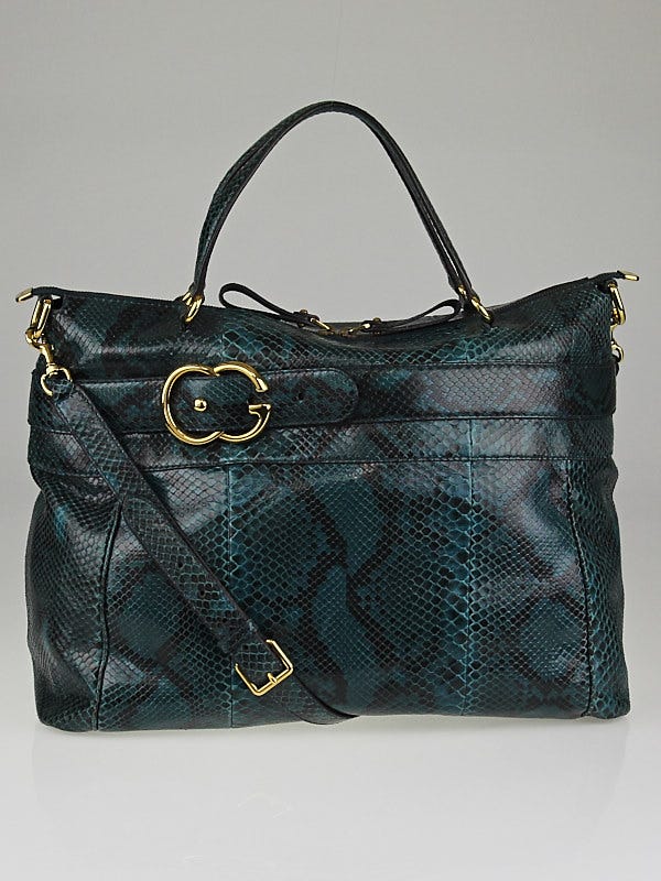 Gucci Green Python GG Ride Large Top Handle Tote Bag