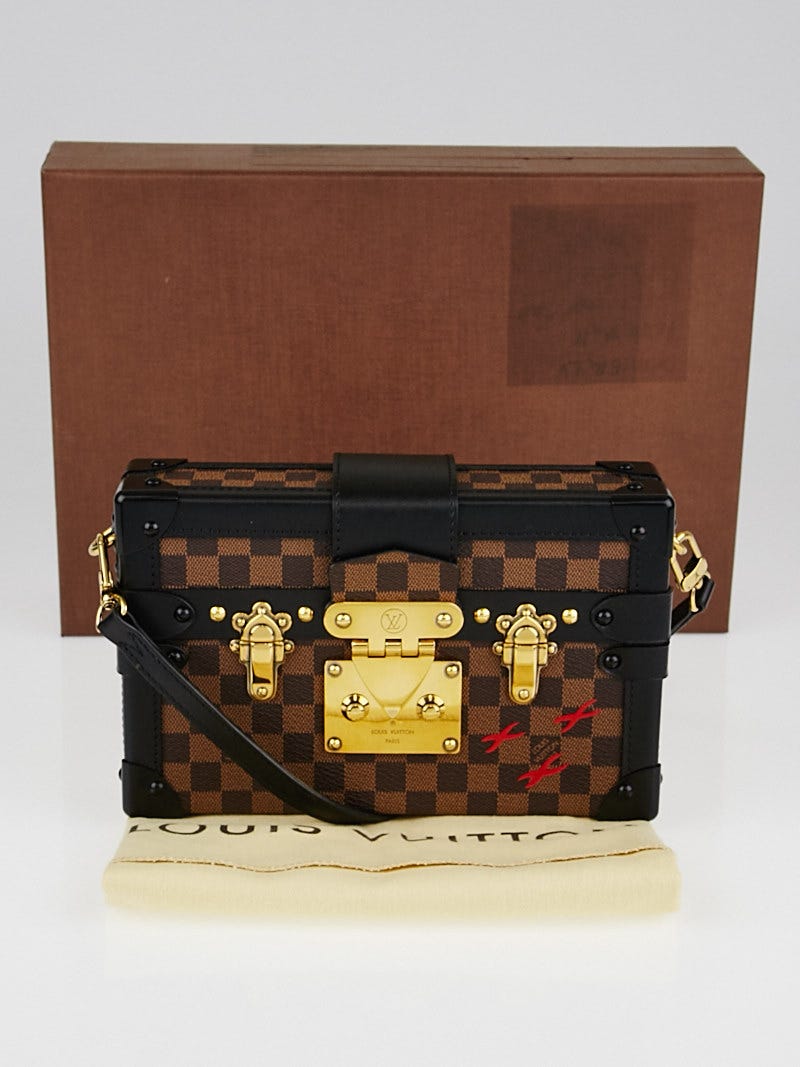 Sold at Auction: Louis Vuitton, LOUIS VUITTON. Petit Malle Damier bag.  Limited edition. Trunk bag made in brown monogram canvas with chess check  detail. Calfskin trim. Sheepskin interior. Gold-tone metal hardware.