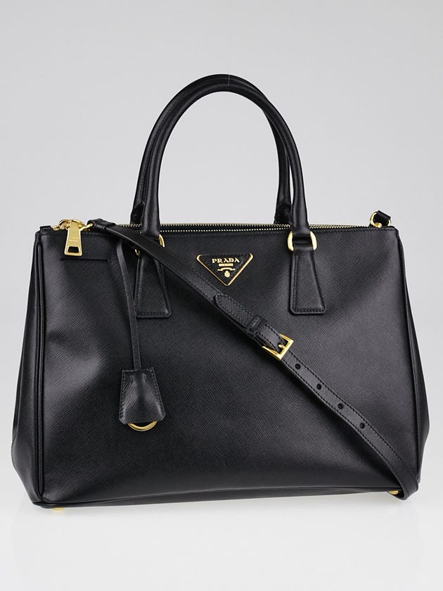 Prada Black Saffiano Lux Leather Medium Double Zip Tote Bag BN2274