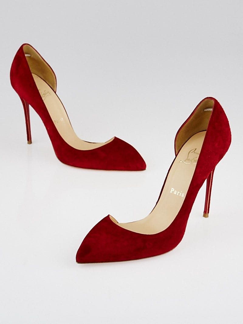 Christian Louboutin Red Suede Half d'Orsay Chiarana 100 Pumps Size