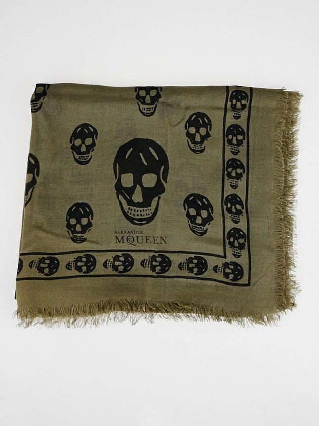 Alexander McQueen Green and Black Modal/Cashmere Skull Scarf