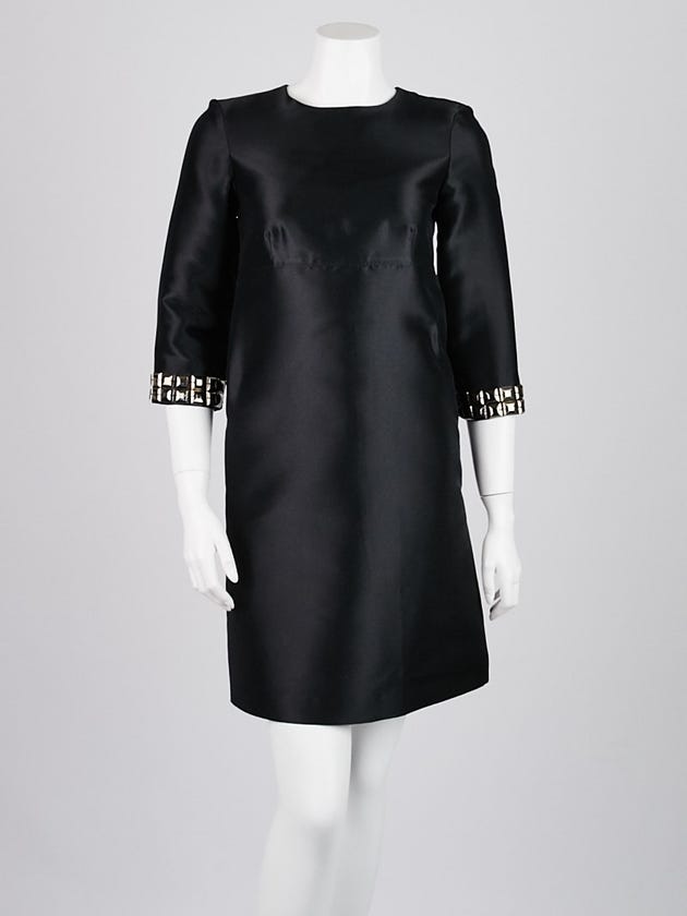 Burberry London Black Polyester Blend 3/4 Length Studded Sleeve Dress Size 2