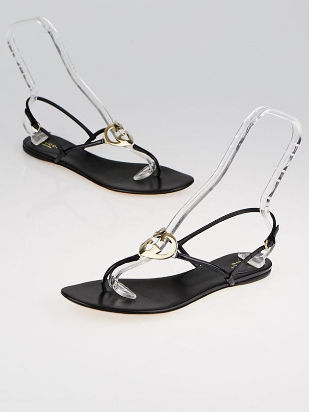 Gucci Black Patent Leather Lovely Flat Thong Sandals Size 9.5/40