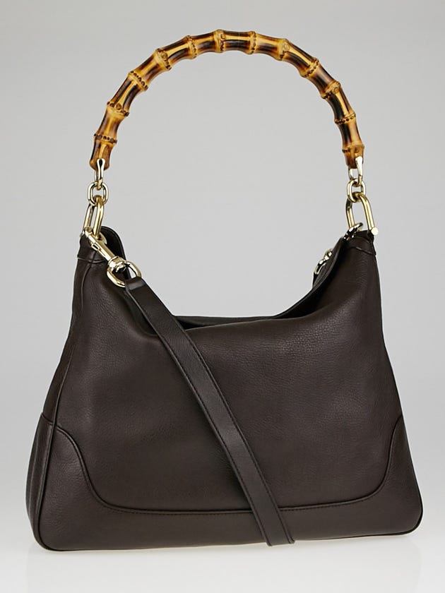 Gucci Brown Pebbled Leather Diana Bamboo Handle Shoulder Bag