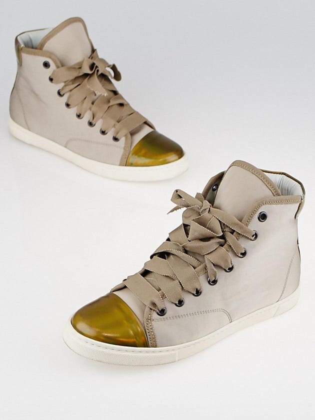 Lanvin Mastic Fabric and Metallic Leather High-Top Sneakers Size 5.5/36