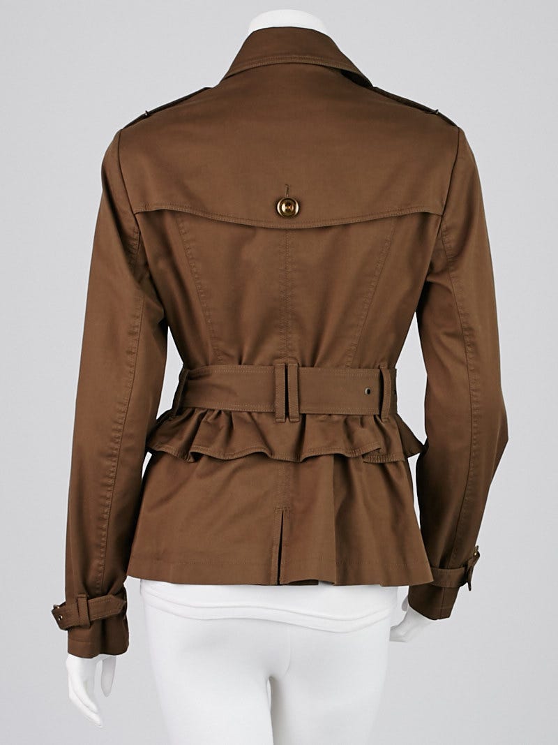 ジャケット BURBERRY COTTON BELTED JACKET Burberry Brit Army Green Cotton Blend Belted Peplum Trench