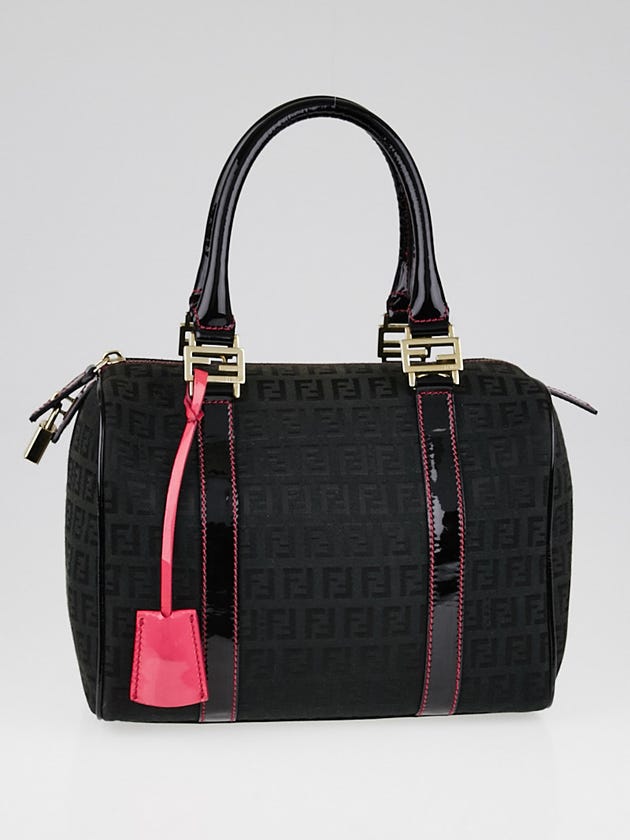 Fendi Black/Pink Zucchino Forever Canvas Bauletto Boston Bag 8BL068