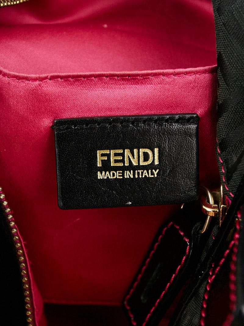 Fendi Black/Pink Zucchino Forever Canvas Bauletto Boston Bag