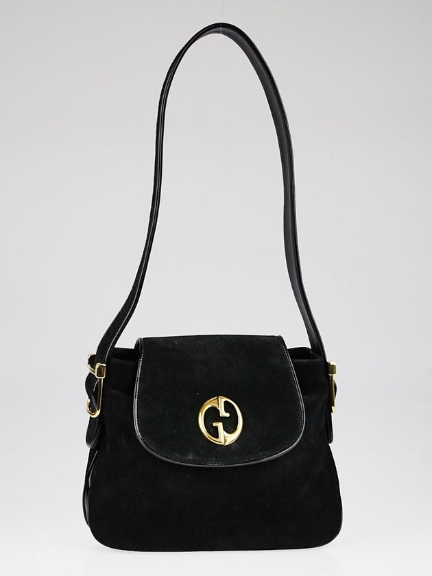 Gucci Black Suede 1973 Medium Shoulder Bag