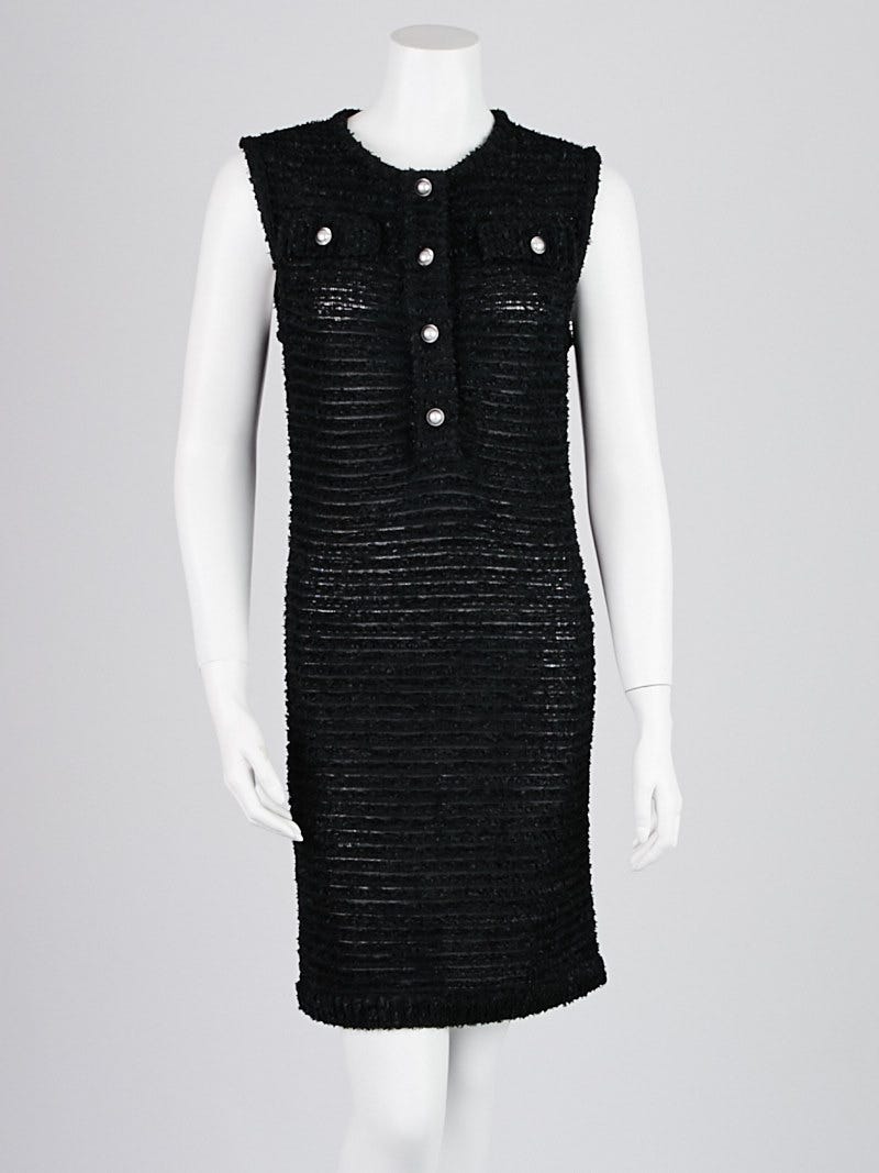 Chanel, Black and white sleeveless boucle dress. - Unique Designer Pieces
