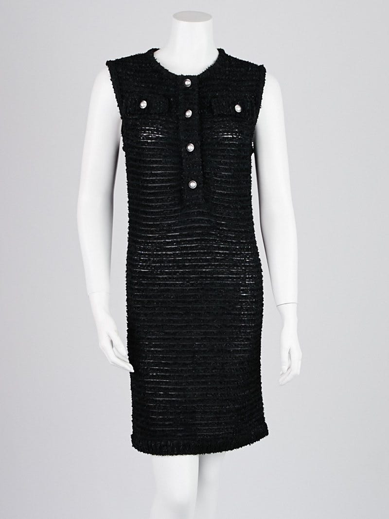 Chanel Black Nylon Blend Sheer Boucle Tunic Dress Size 4 38