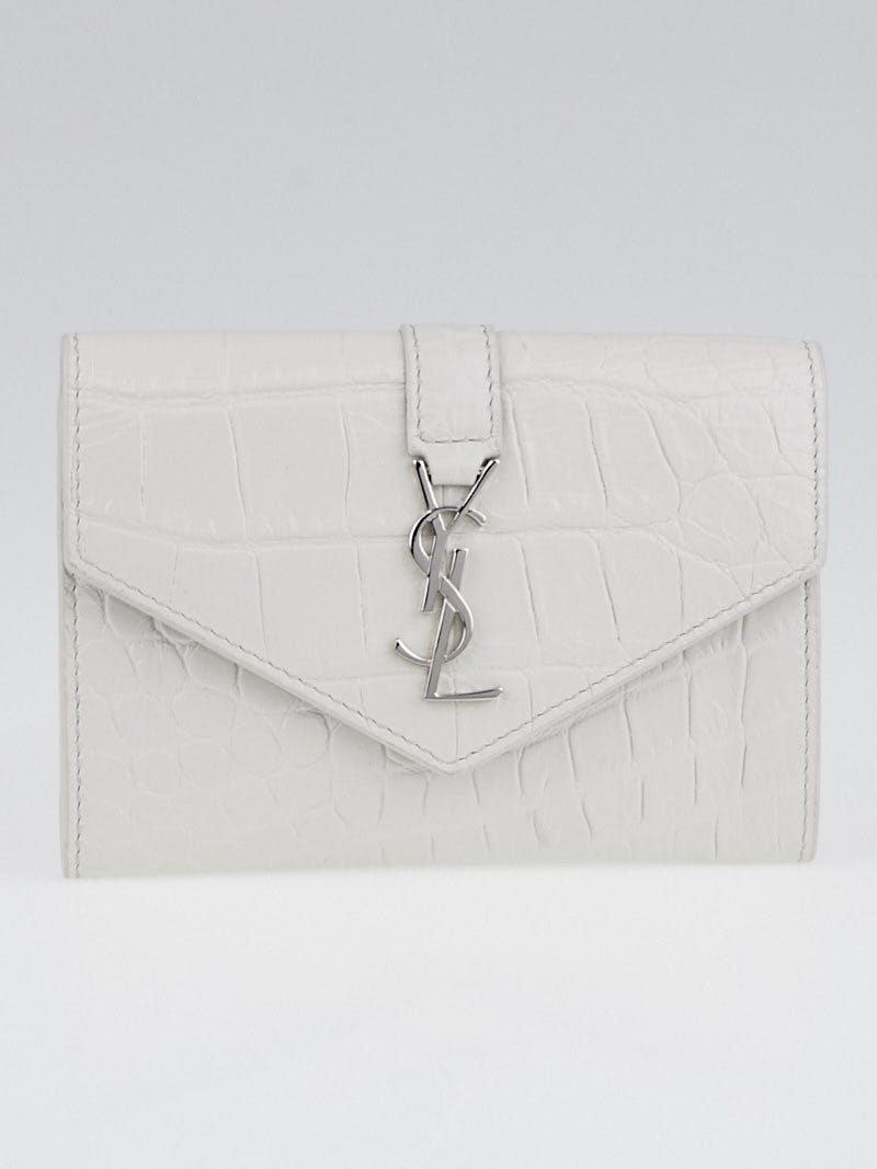 Yves Saint Laurent Gris Perle Croc Embossed Leather Envelope Wallet