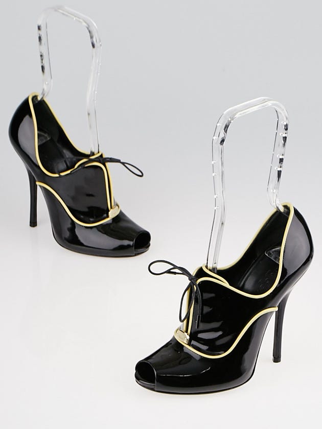 Gucci Black Patent Leather Newton Open Toe Booties Size 6