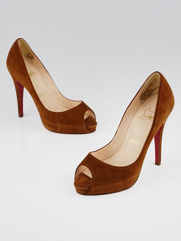 Christian Louboutin Tobacco Suede Very Prive 120 Peep Toe Pumps Size 5.5/36