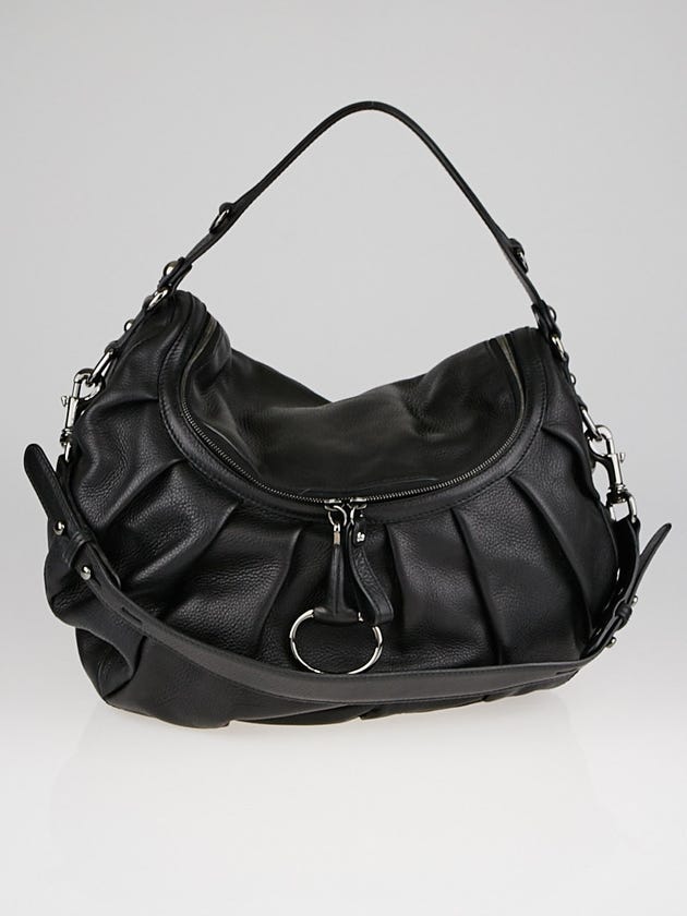 Gucci Black Pebbled Leather Icon Bit Hobo Bag