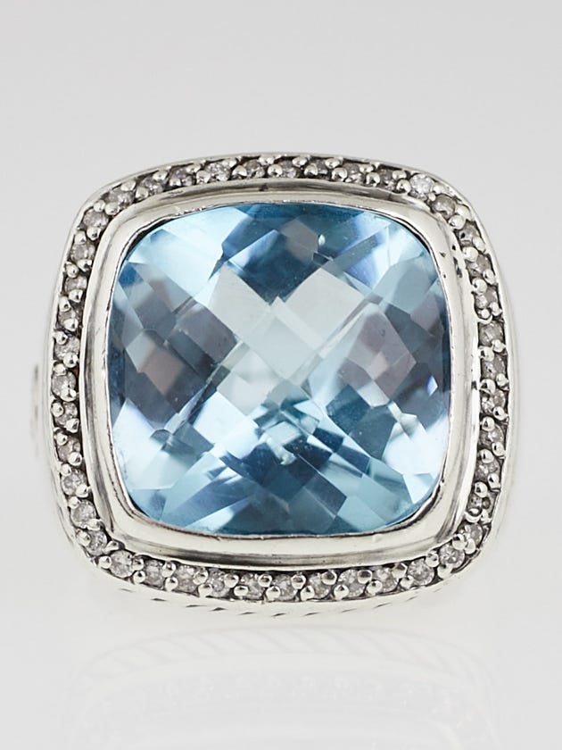 David Yurman 14mm Blue Topaz and Diamond Albion Ring Size 6