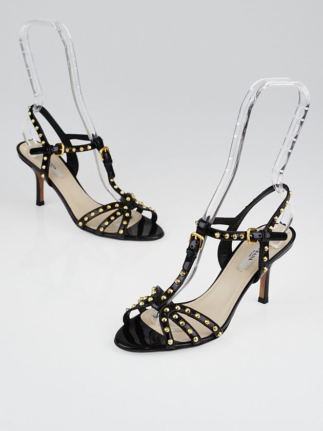 Prada Black Patent Leather Studded Sandals Size 5.5/36