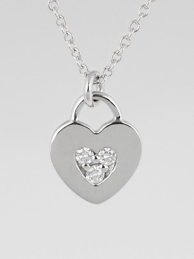 Tiffany & Co. 18k White Gold and Diamond Mini Heart Lock Pendant Necklace