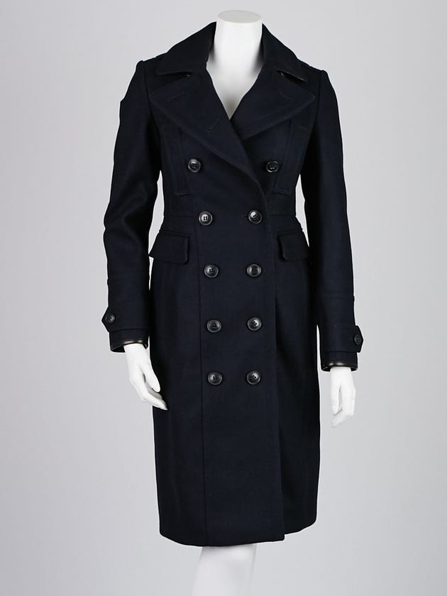 Burberry Brit Navy Blue Wool Blend Military Peacoat w/ Removable Warmer Size 2