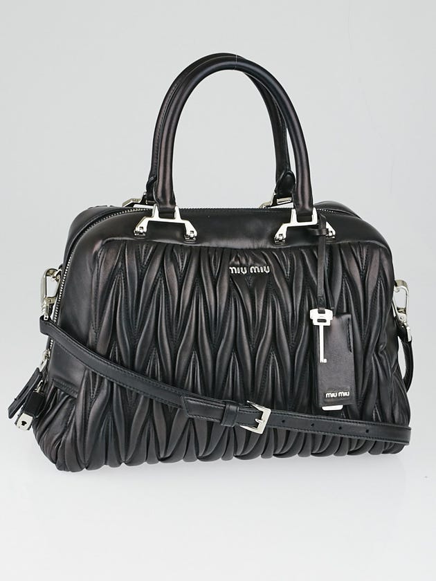 Miu Miu Black Ruched Lambskin Leather Metalasse Satchel Bag
