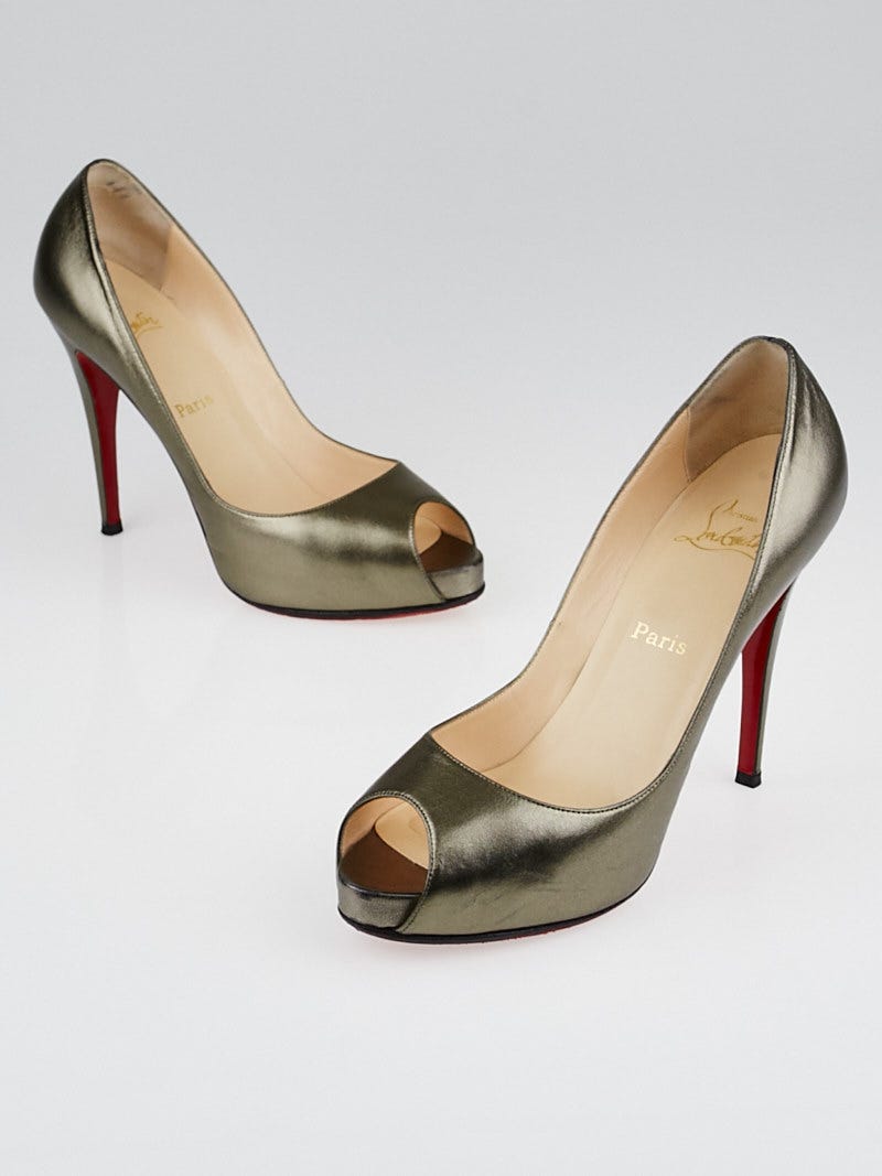 Christian Louboutin Pewter Metallic Leather Very Prive 120 Peep