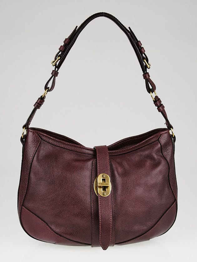 Burberry Plum Grainy Leather Medium Bartow Hobo Bag