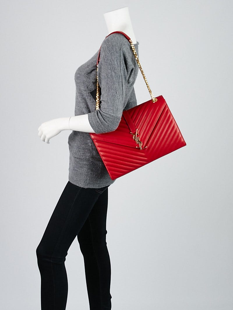 Yves Saint Laurent Red Chevron Quilted Leather Large