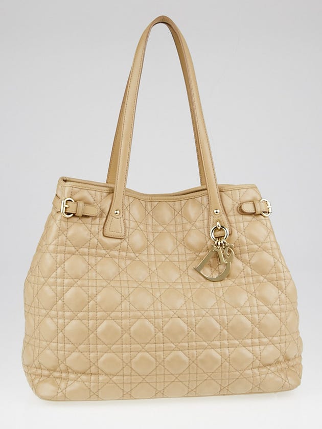 Christian Dior Beige Cannage Quilted Coated Canvas Medium Panarea Tote Bag