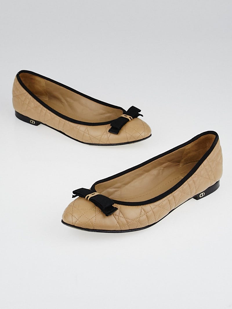 Christian Dior Beige Cannage Quilted Leather Ballet Flats Size 8.5