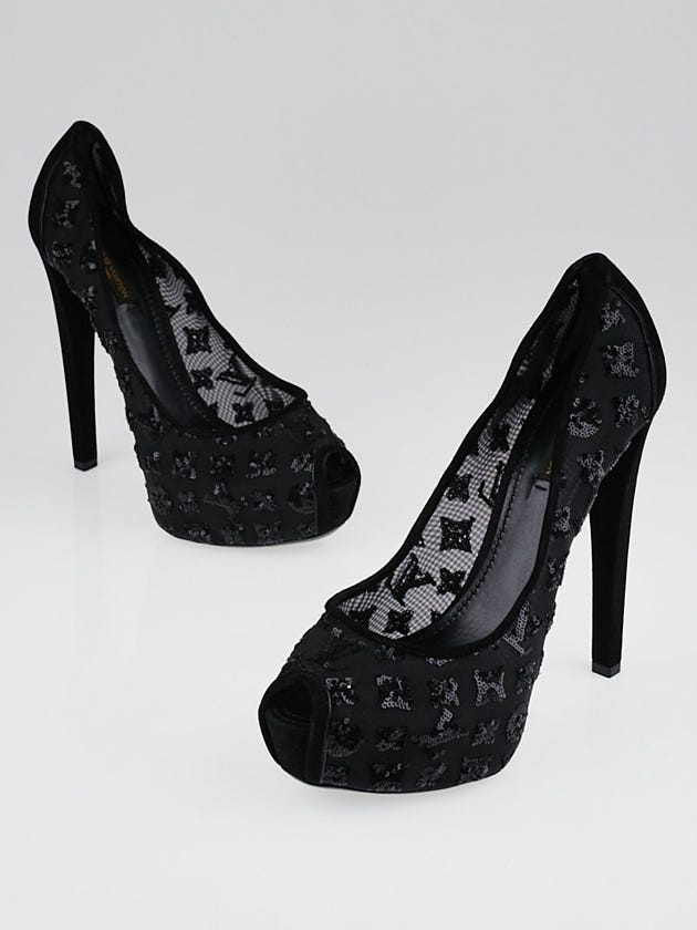 Louis Vuitton Black Mesh and Sequin Monogram Night Call Pumps Size 9/39.5