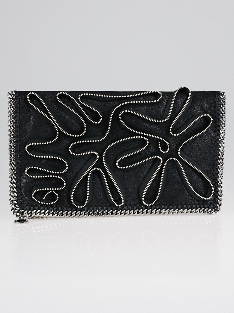 Stella McCartney Black Faux-Leather Falabella Zipper Fold Over