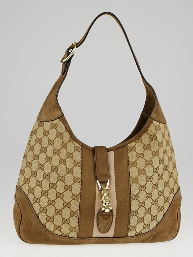 Gucci Beige/Brown GG Canvas Vintage Web New Jackie Shoulder Bag