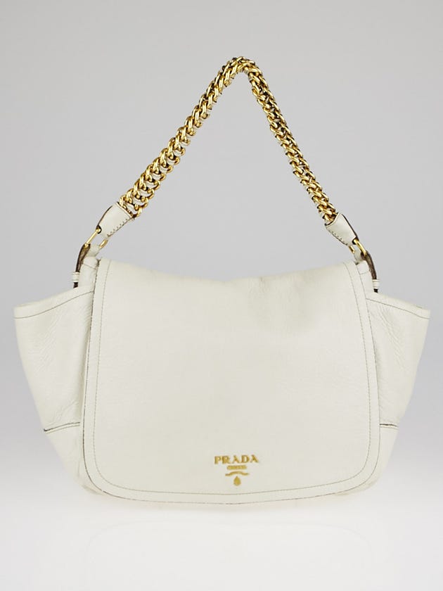 Prada White Cervo Lux Chain Flap Bag