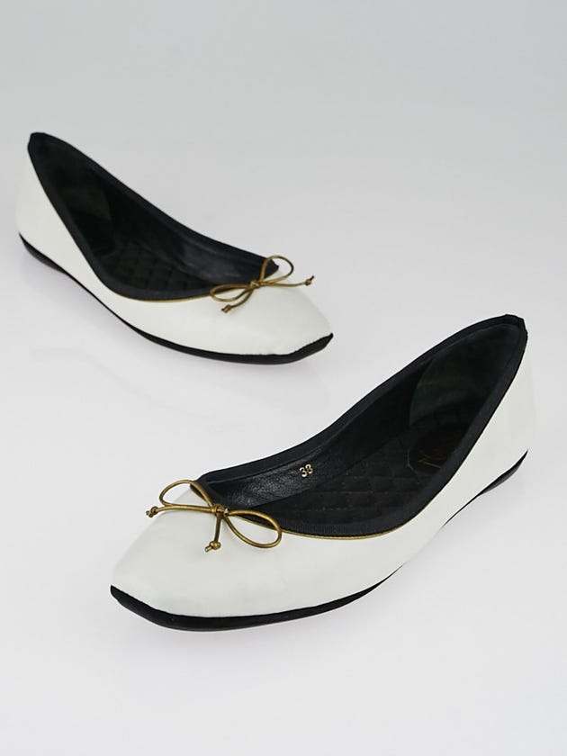 Yves Saint Laurent Off-White Leather Holly Ballet Flats Size 7.5/38