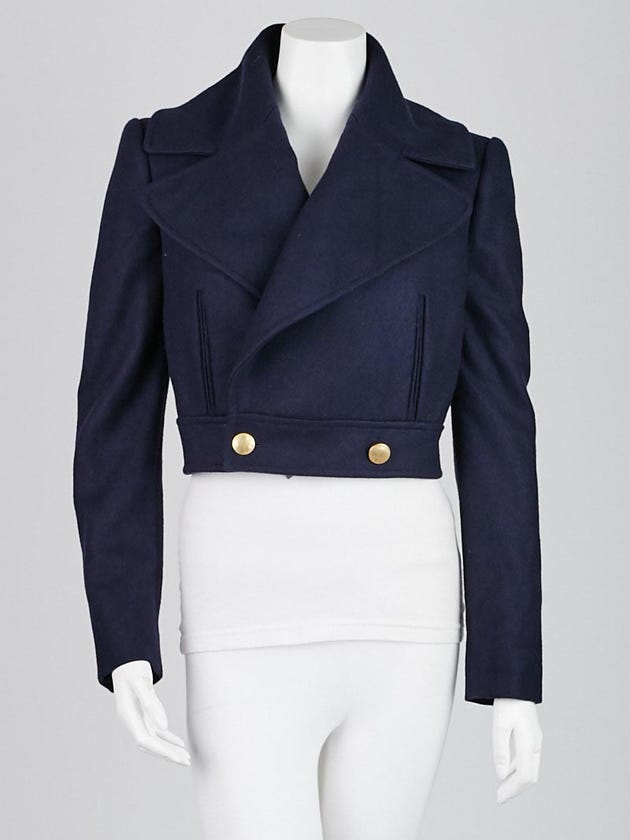 Alexander McQueen Navy Blue Wool Cropped Jacket Size 6/40