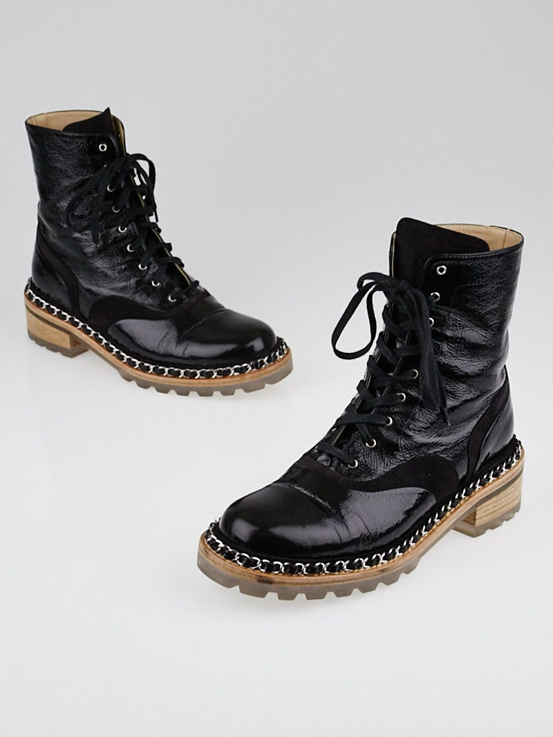 Used Chanel Interlocking CC Logo Combat Boots