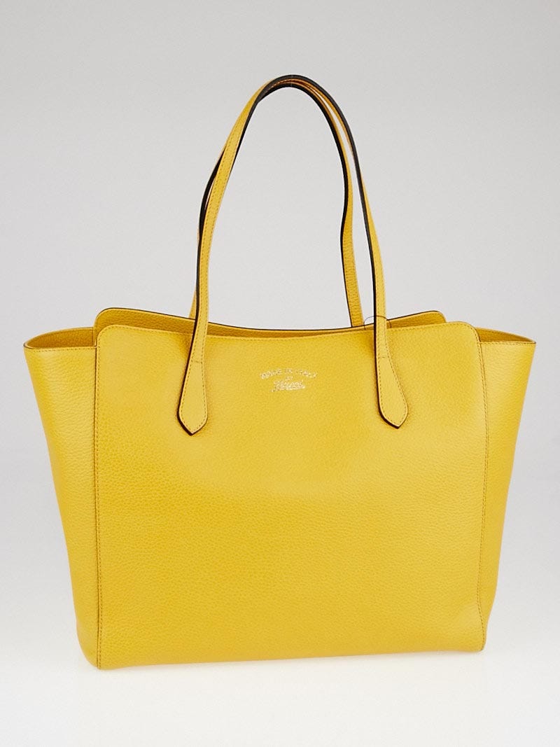 Gucci Yellow Pebbled Leather Medium Swing Tote Bag Yoogi s Closet