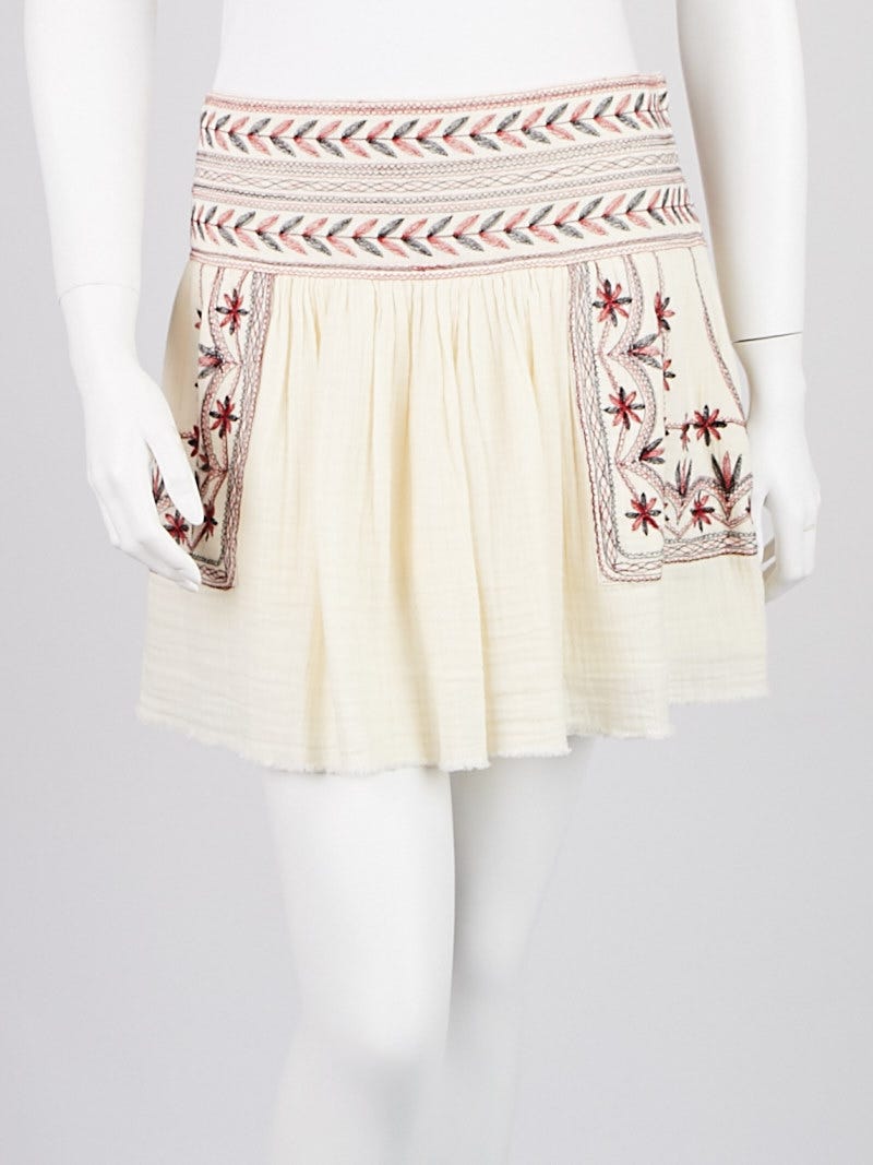 Isabel Marant Etoile Ecru Embroidered Cotton Vera Skirt Size