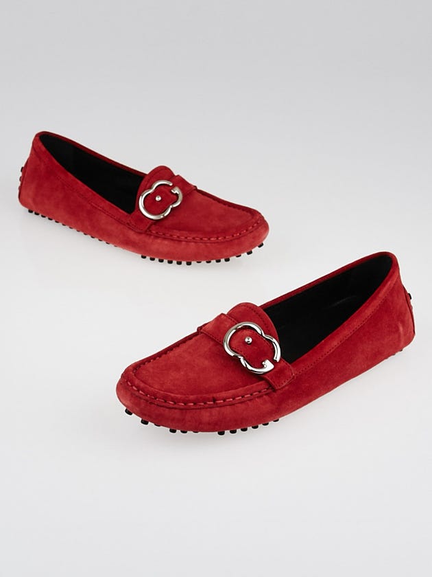 Gucci Red Suede GG Driving Loafers Size 7/37.5