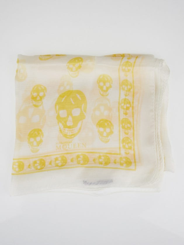 Alexander McQueen White/Yellow Silk Chiffon Classic Skull Scarf