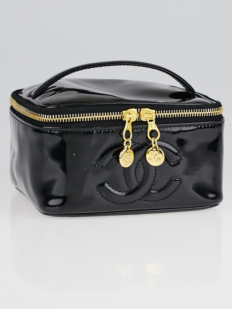 Chanel Black Patent Leather CC Cosmetic Case - Yoogi's Closet