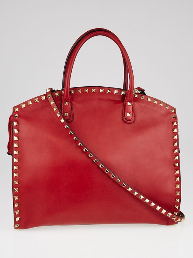 Valentino Red Leather Rockstud Dome Shopper Tote Bag