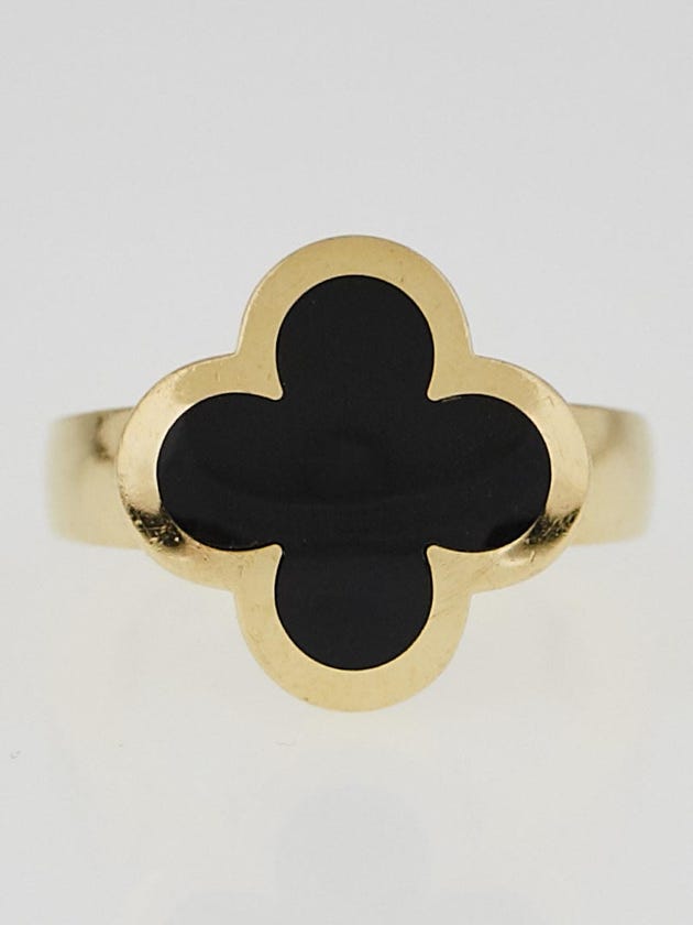 Van Cleef & Arpels 18k Yellow Gold and Black Onyx Pure Alhambra Ring Size 6/52