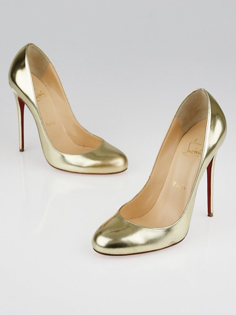 Christian Louboutin Gold Metal Gloss Leather Fifi 120 Pumps Size 7 37.5 Yoogi s Closet