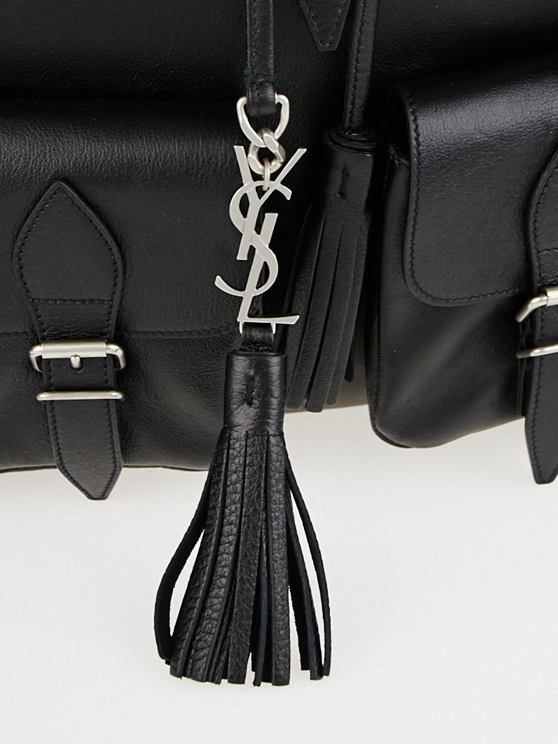 Yves Saint Laurent Black Calfskin Leather Studded Fringe