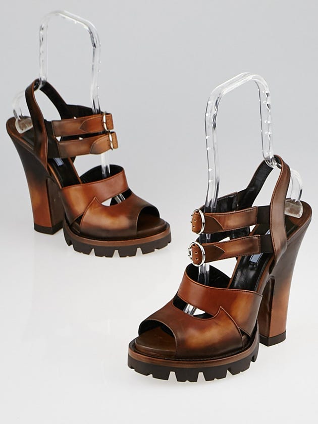 Prada Brown Leather Platform Sandals Size 10/40.5