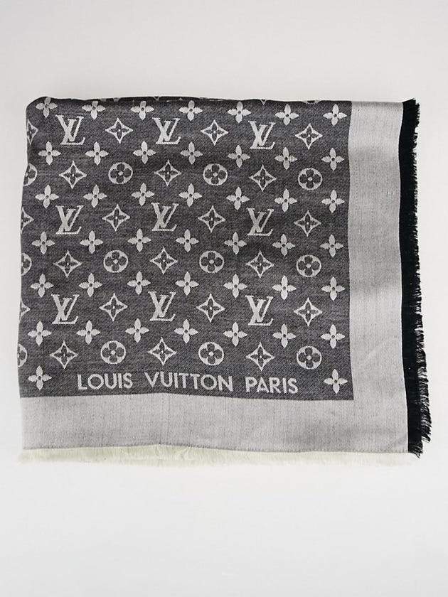 Louis Vuitton Black Monogram Denim Silk/Wool Shawl Scarf