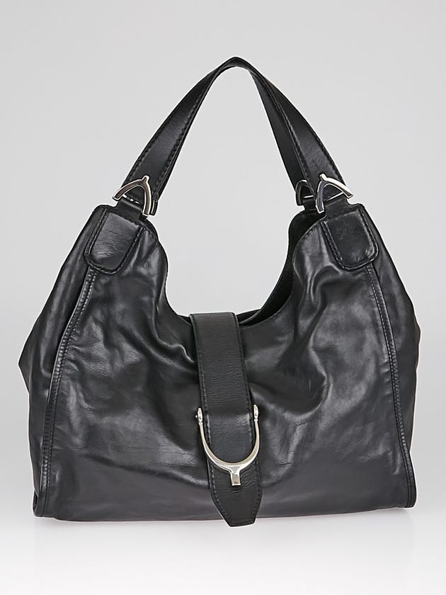 Gucci Black Leather Soft Stirrup Tote Bag