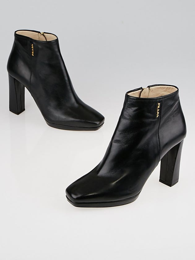 Prada Black Nappa Leather Square Toe Ankle Boots Size 5.5/36