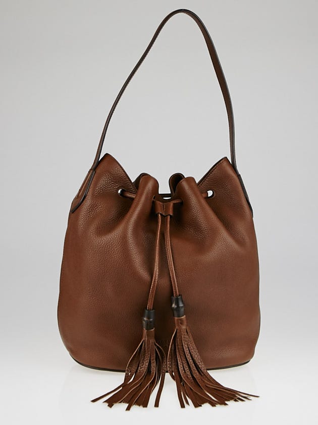 Gucci Brown Pebbled Leather Lady Tassel Bucket Bag